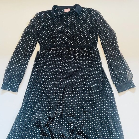 Giambattista Valli Polka Dot Shirt Dress Pleated Black White Pearl Maxi Silk - Picture 1 of 9